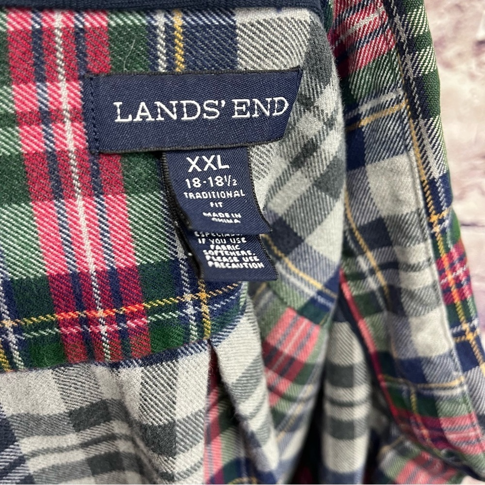 Lands End Gray Check Flannel Button Front Long Sleeve Shirt - Picture 7 of 9